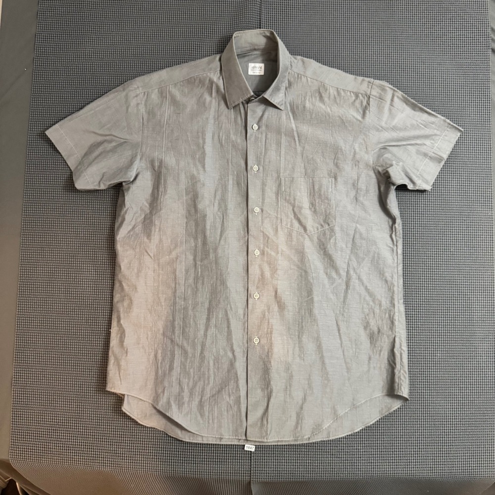 Armani Collezioni Mens Grey Tech Short Sleeve Button Down Shirt Made in Italy M